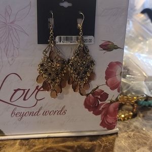 Gold brown rheinstones stuning long earings